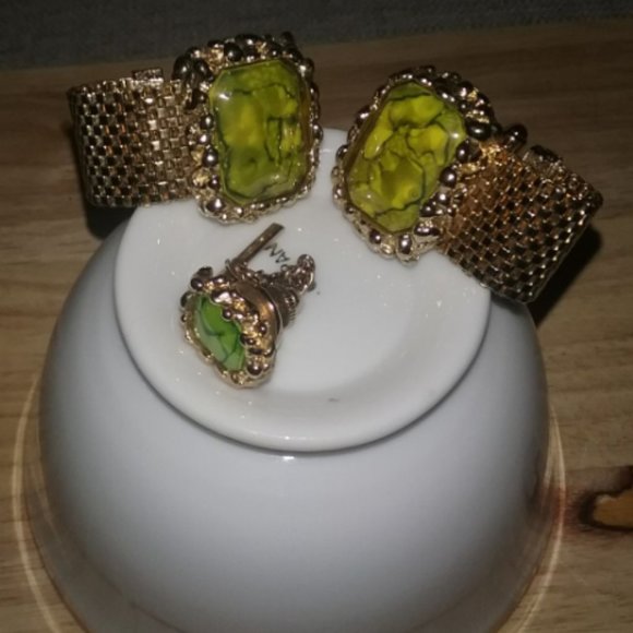 Unisex Jasper Gemstone Cufflinks and Tie Tack Accessory Set - Picture 2 of 3